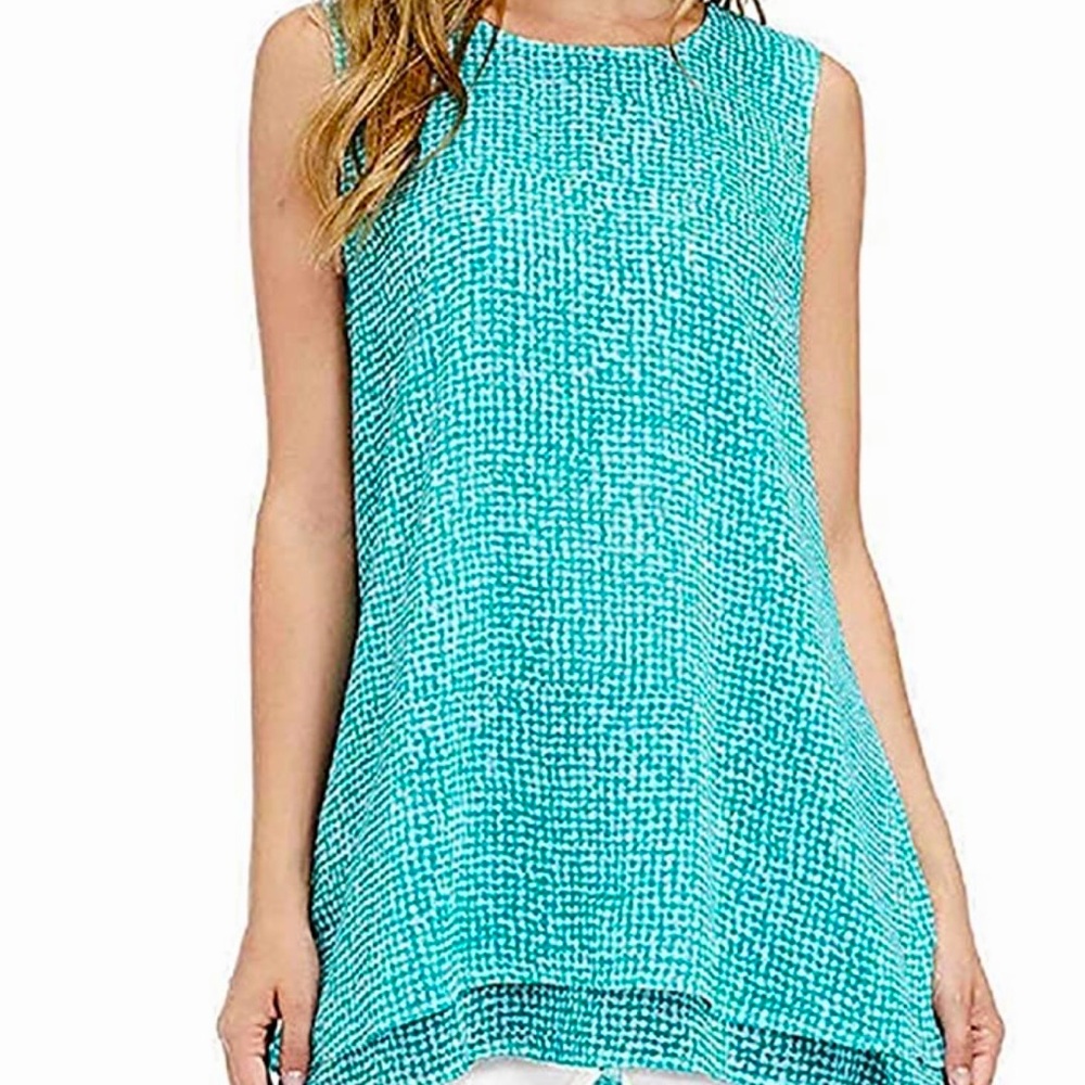 Easy breezy tunic in aqua grid print
